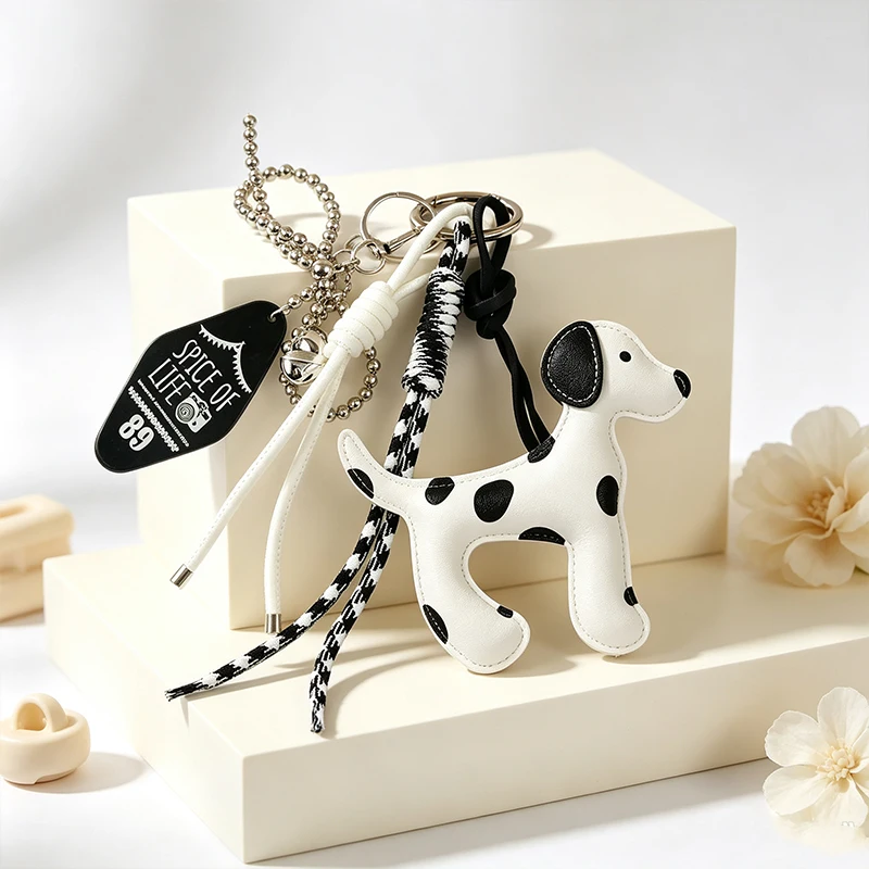 Cute Dalmatian Dog Charm Pendant Suitable for Backpacks and Key Decor Fashion Beads Bow Bag Hanging Accessories Gift for Women