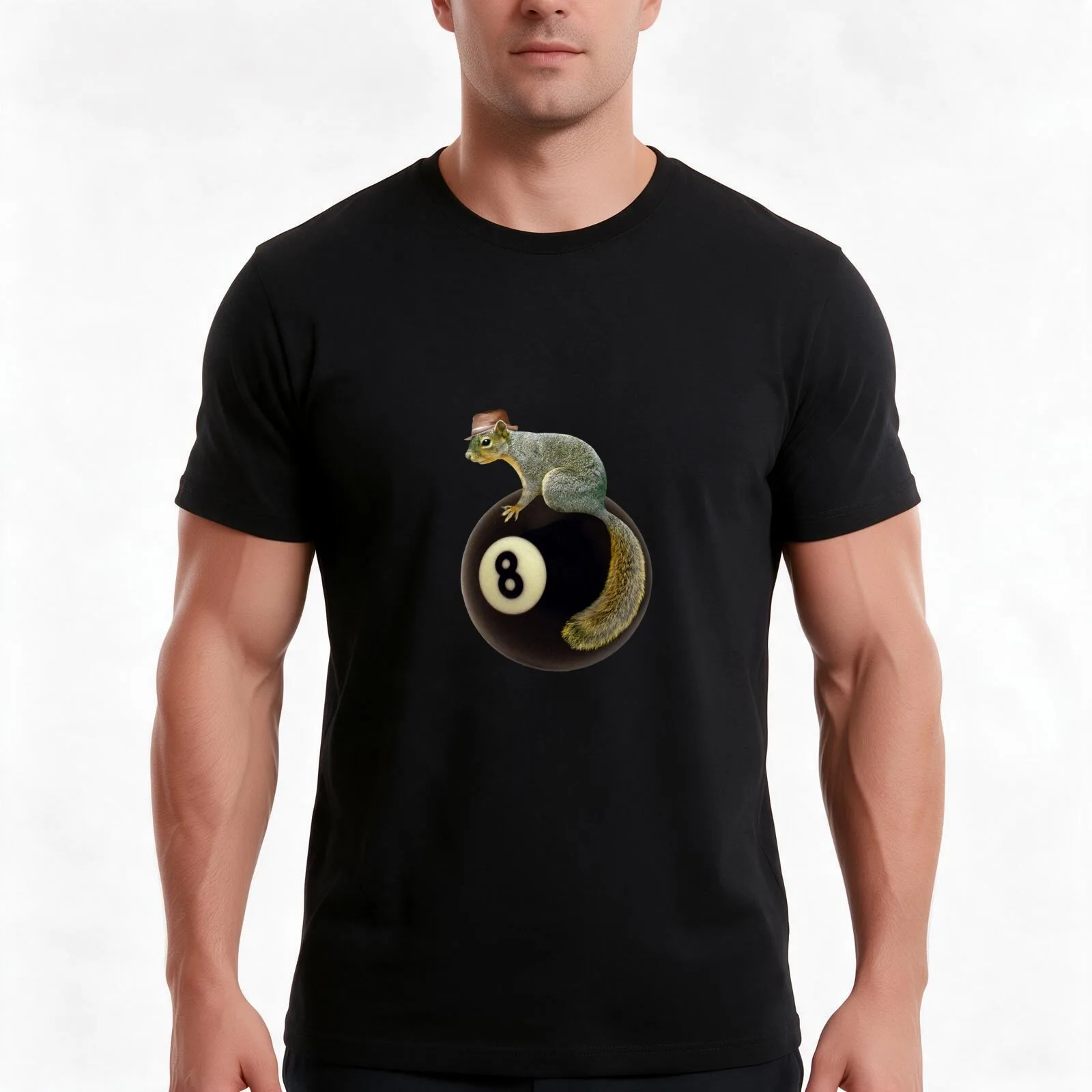 Squirrel on the 8 Ball T-Shirt, Summer Casual Cotton Tee, Oversized Streetwear Tops, Vintage Graphic Print, Unisex Men Women