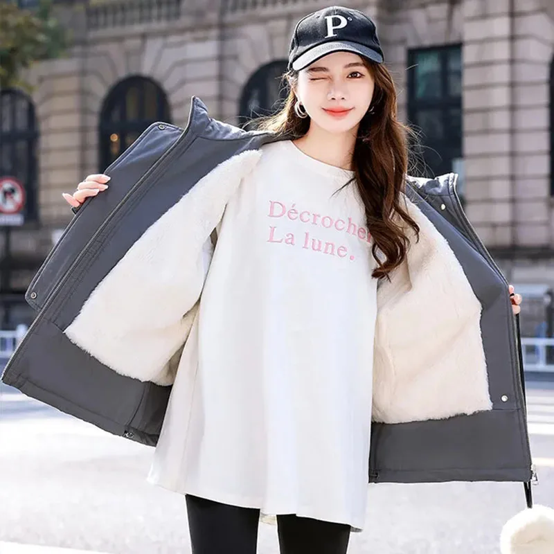 Chaqueta de lana de empalme con capucha para mujer, prendas de vestir exteriores gruesas de Parker, chaqueta acolchada cálida, ropa de algodón
