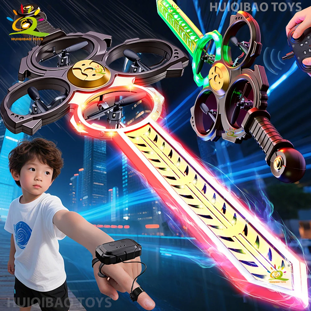 

HUIQIBAO Remote Control Drone Flying Sword With Colorful Lights Gesture Sensor Fixed Wing Aircraft Christmas Toys for Adult Gift