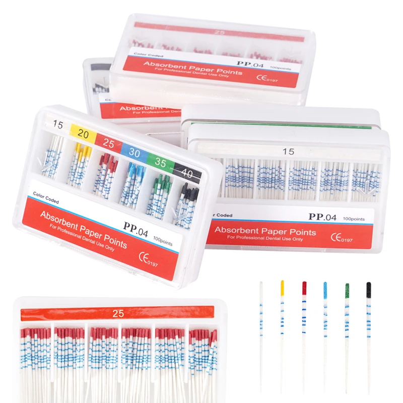 Points de papier absorbant dentaire avec échelle 04 15-40 #   Pointes de Gutta-Percha en Fibre de Coton pour Endodontie - Outil Dentaire pour Dentistes