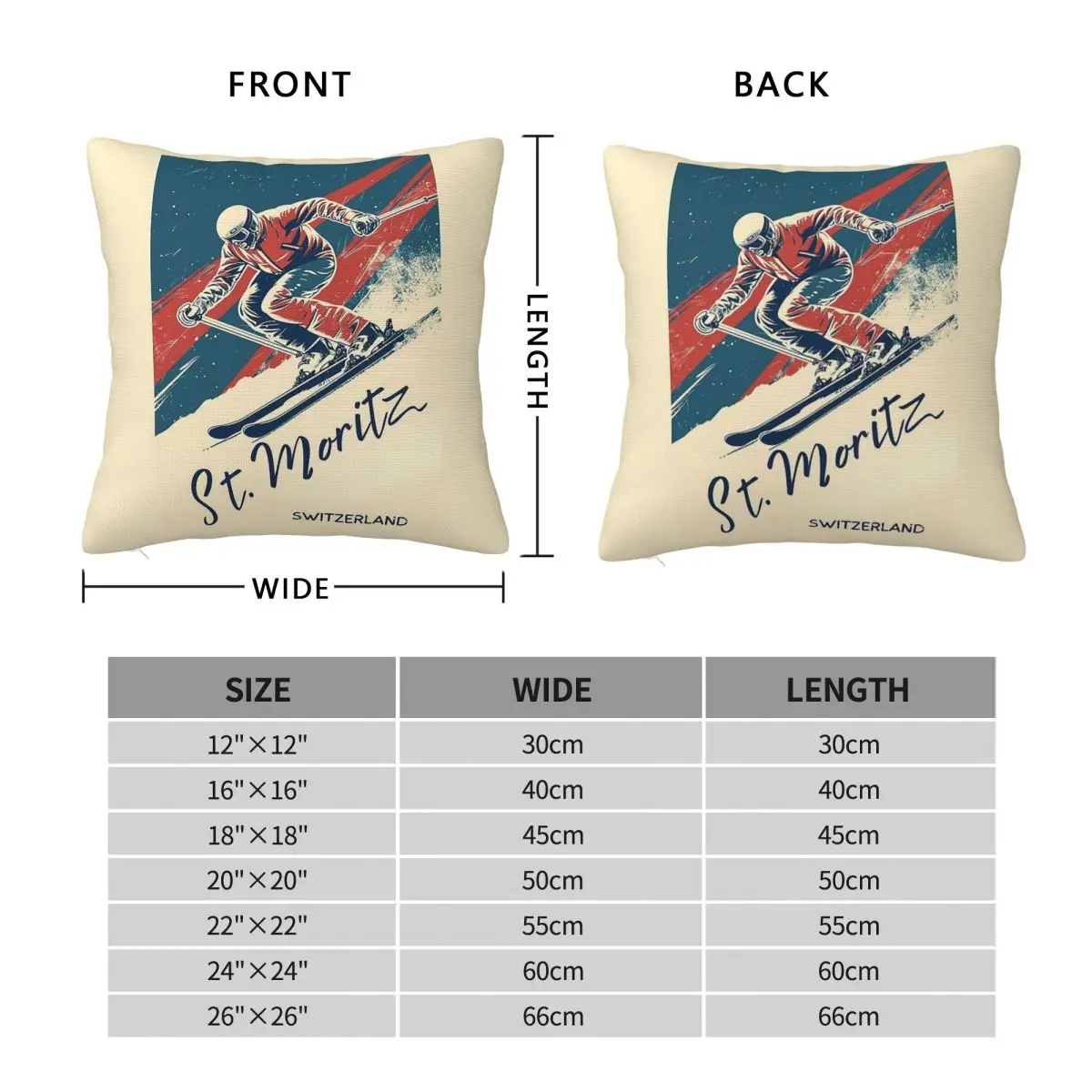St. Moritz Switzerland Ski Square Pillowcase Polyester Linen Velvet Creative Zip Decor Home Cushion Cover