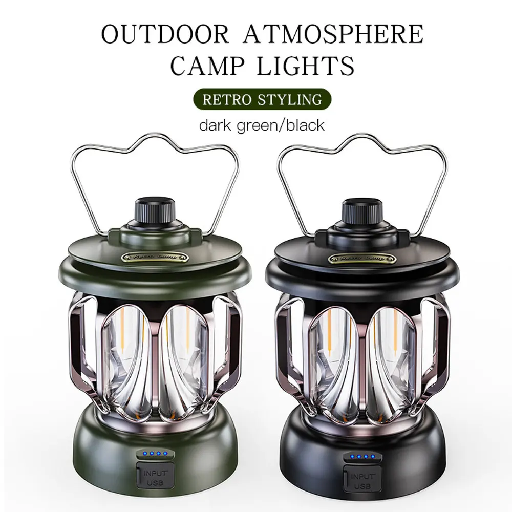 New Retro Portable Camping Lantern Rechargeable Light Hanging Lamp Outdoor Light Household 3 Modes Dimmable Flashlight With USB