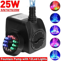 AC 220V 5/8/10/15/25W 1800L/H Portable Mini Brushless Motor Ultra-quiet Submersible Water Pump with Led Light Aquarium Fountains