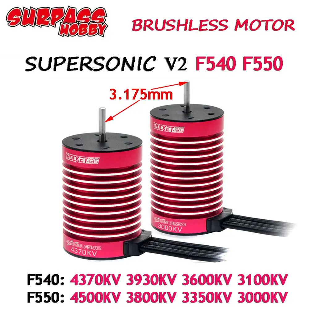 SURPASS HOBBY V2 Supersonic Brushless Motor F540 F550 3930/3800/3600KV 3.175mm Shaft w/Temperature Sensor for 1/10 Tamiya RC Car