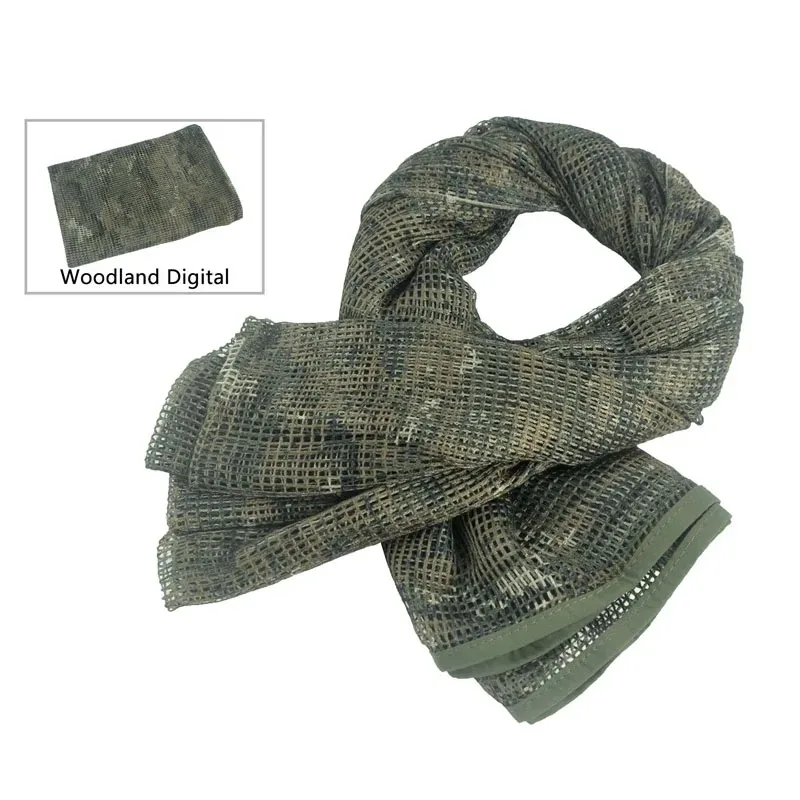 Tactical camuflagem rosto cachecol, malha pescoço cachecol, militar net, sniper véu, cabeça envoltório, rosto cachecol, bandana