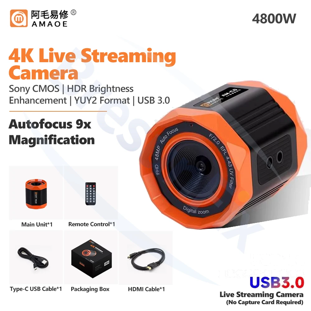 

AMAOE AM-C6 4K HD Live Streaming Camera with 9x Magnification Sensor HDR Brightness Enhancement YUY2 Format Auto Focus Tool