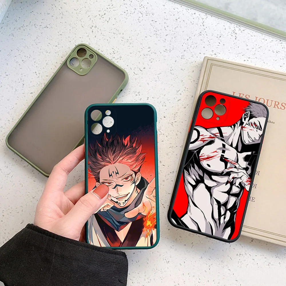 Custodia per telefono traslucida per iPhone 16 15 14 7 8 Plus 13 12 11 Pro Max XR XS SE Mini Ryomen Sukuna Jujutsu Kaisen Cover posteriore opaca