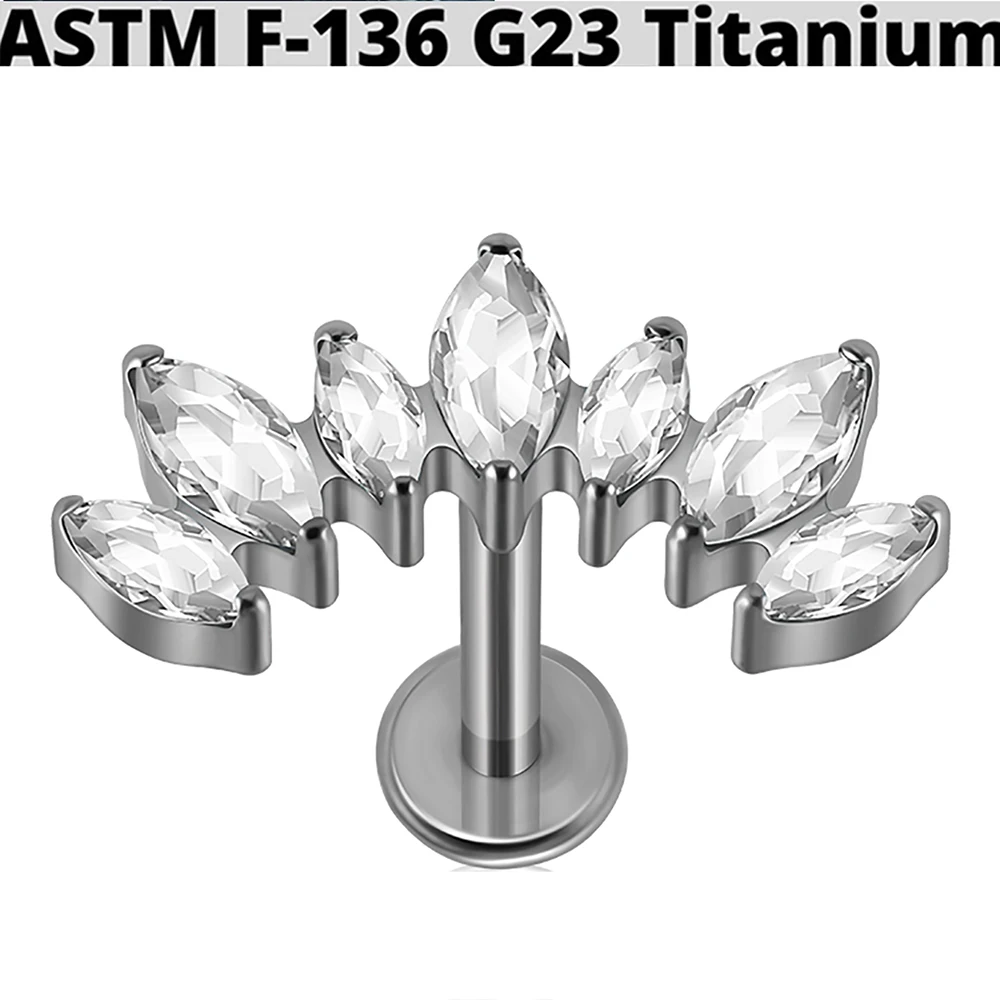 G23 Titanium Marquis Zircon Labret Lip Ring
