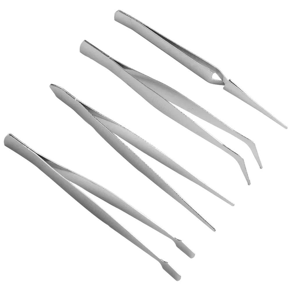 4PCS Tweezers Kit Stainless Steel Precision Tweezers Thickened Straight Bent Clip Tool For Electronics Repair Soldering Crafting