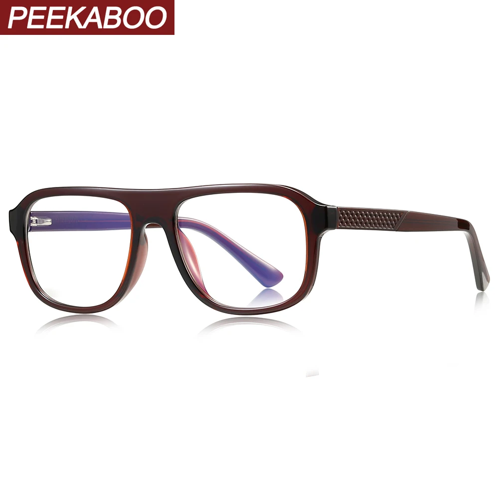 Peekaboo Computer Blue Light Filter Glasses Fashion TR90 Clear Lens Flat Top Square Glasses Frame for Men Spring Hinge Acetate