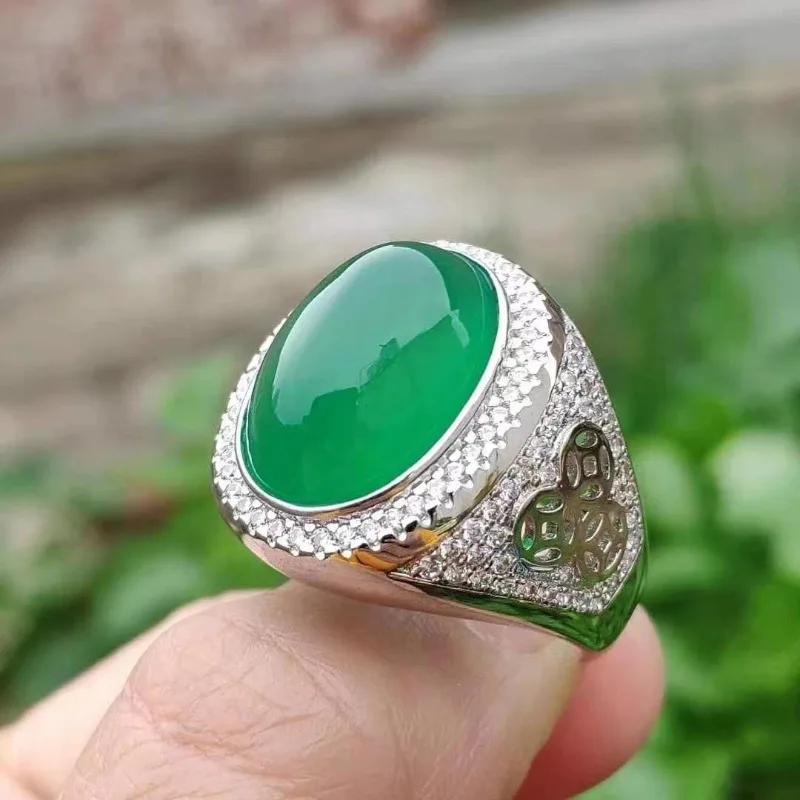 Jade Marrow Dominant Ring, Emperor, Ancestral Green, Ice Seed Living Ring, Men's