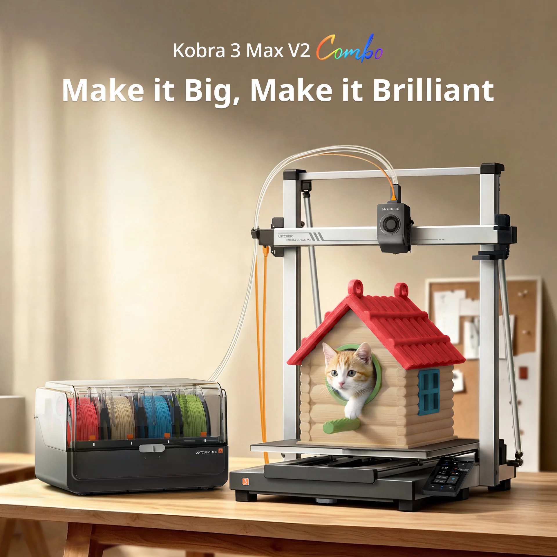 ANYCUBIC Kobra 3 Max V2/Kobra 3 Max V2 Combo 3D Printer Large Build Volume Dual Gear Direct Extruder with 600mm/s Print Speed