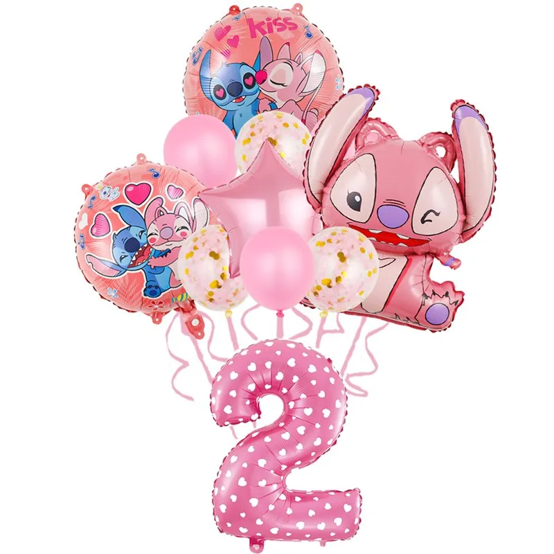 11 pz Disney Rosa Lilo & Stitch Foil Palloncino Ragazzo Ragazza Decorazione Festa di Compleanno 1 2 3 4st Baby Shower Aria Globos Forniture Giocattolo