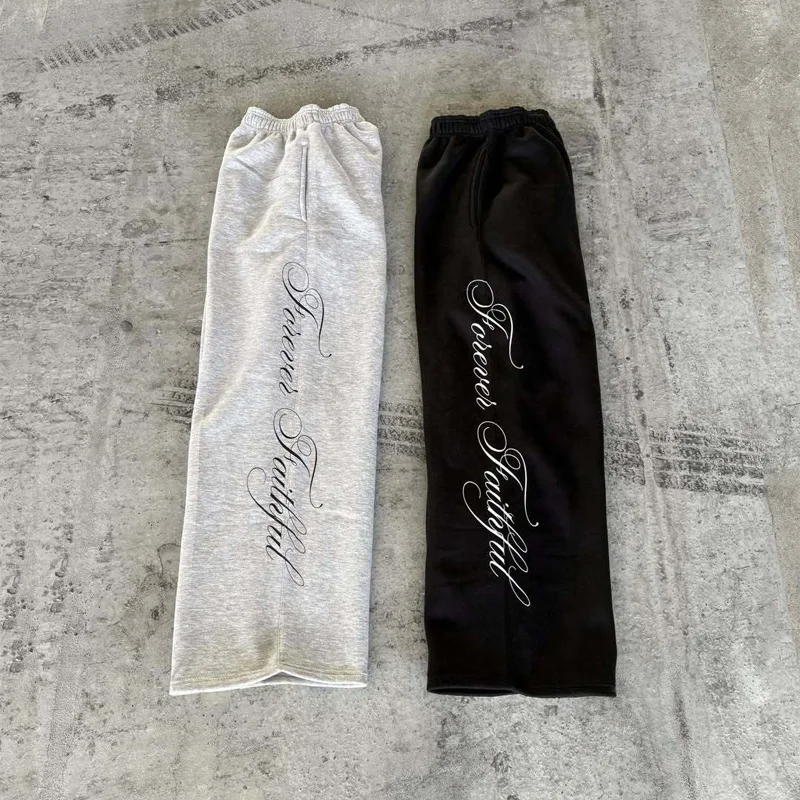 American fashion black and white classic versatile ins design sense letter printing niche wide leg loose casual pants