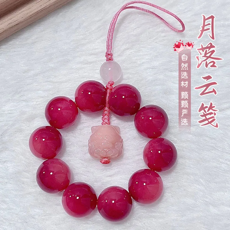 Litchi powder Bodhi bracelet hand twisted mobile phone chain simple hanging decoration mobile phone Buddha beads cultural toys
