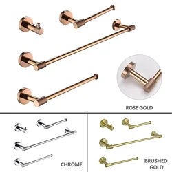 Glossy Rose Gold Chrome Bathroom Accessories Set Wall Mounted Hand Towel Holder Toilet Roll Holder Bathrobe Hook Hanger