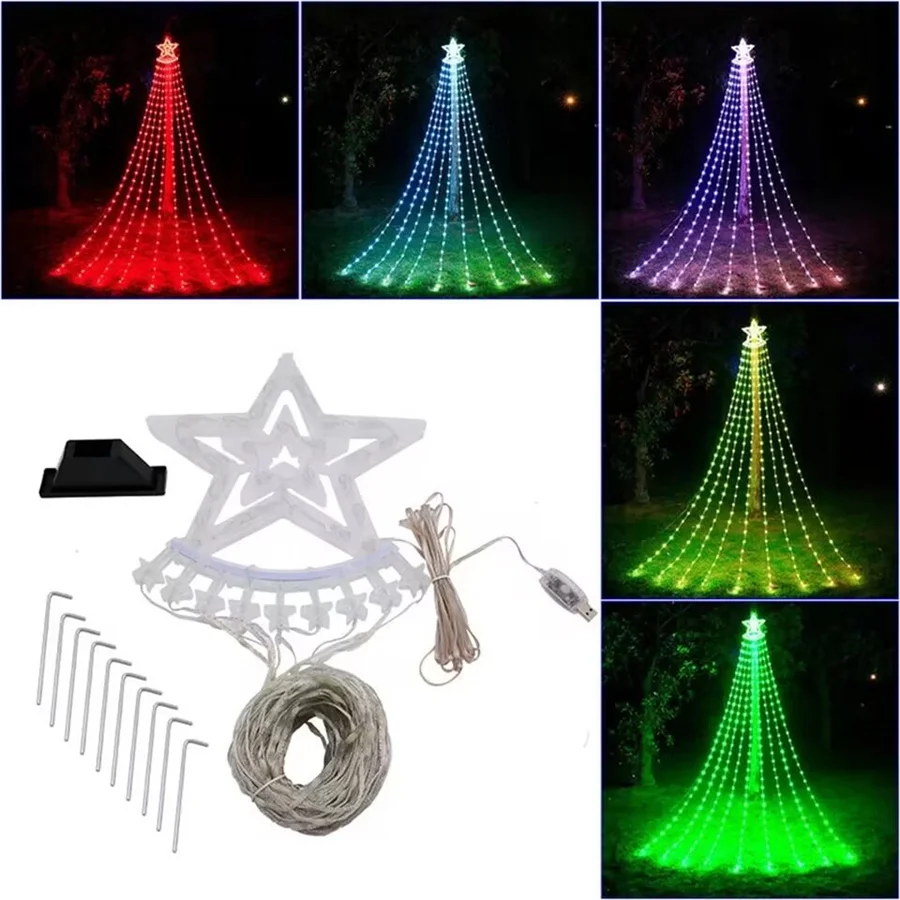 Nieuwe Rgb Kerst Garland Star Fee Lights Usb Smart App Control Waterval Lichtslingers Voor Tuinfeest Bruiloft Vakantie Decor