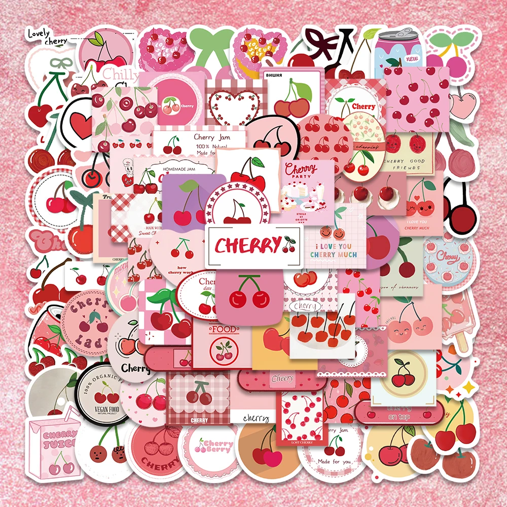 90PCS Cartoon Kawaii Pink Sweet Fruit Liqueur Cherry Jam Juice Stickers Laptop Guitar Phone Stationery Graffiti Kids Sticker