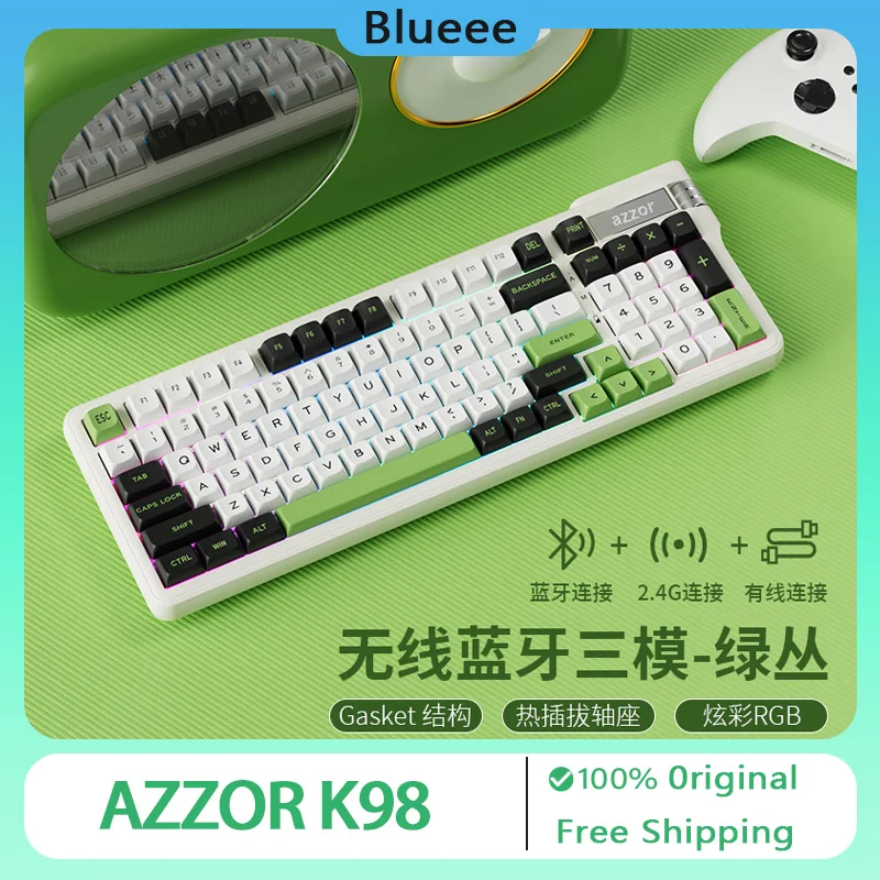 AZZOR K98 Mechanical Keyboard Wireless Tri Mode Multifunctional Roller Custom RGB Hot Swap Gasket PC Gaming Accessories Mac