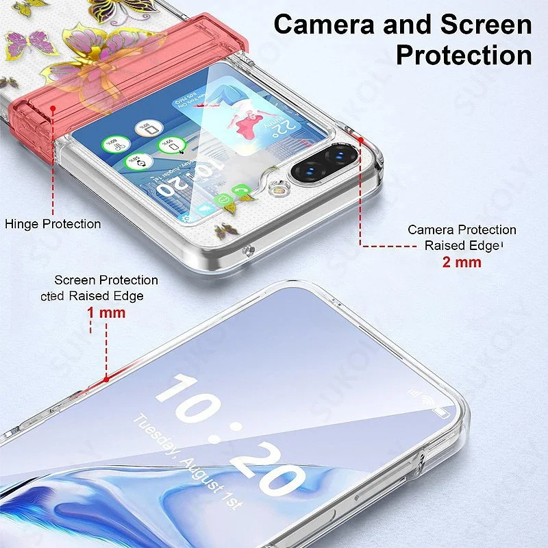 Butterfly Pattern Clear Case For Samsung Galaxy Z Flip7 FE Flip6 Flip5 Folding Hard Cover For Samsung Galaxy Z Flip 7 6 5 4 3 5G