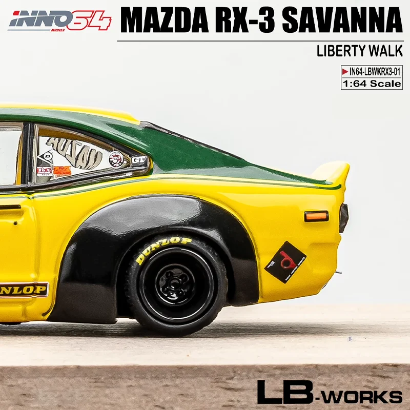 INNO 1/64 MAZDA RX3 SAVANNA LIBERTY WALK Alloy Toy Motor Vehicle Diecast Metal Model Gifts