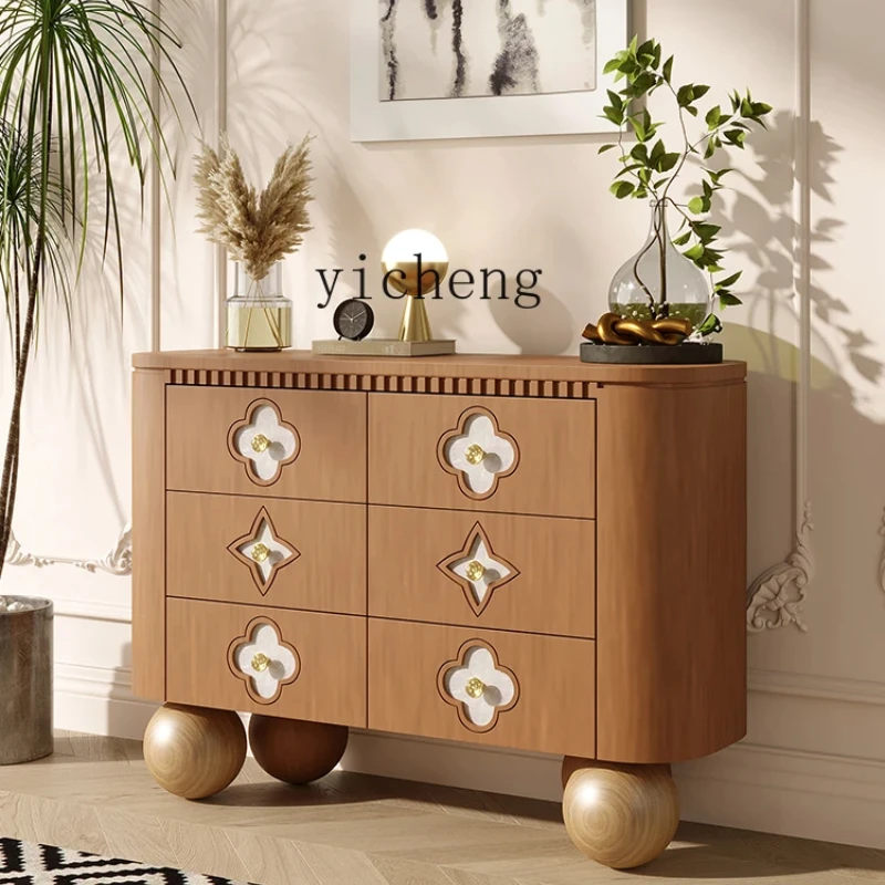 

XL Nordic Antique Style Chest of Drawers Clover Solid Wood Chest of Drawer Locker