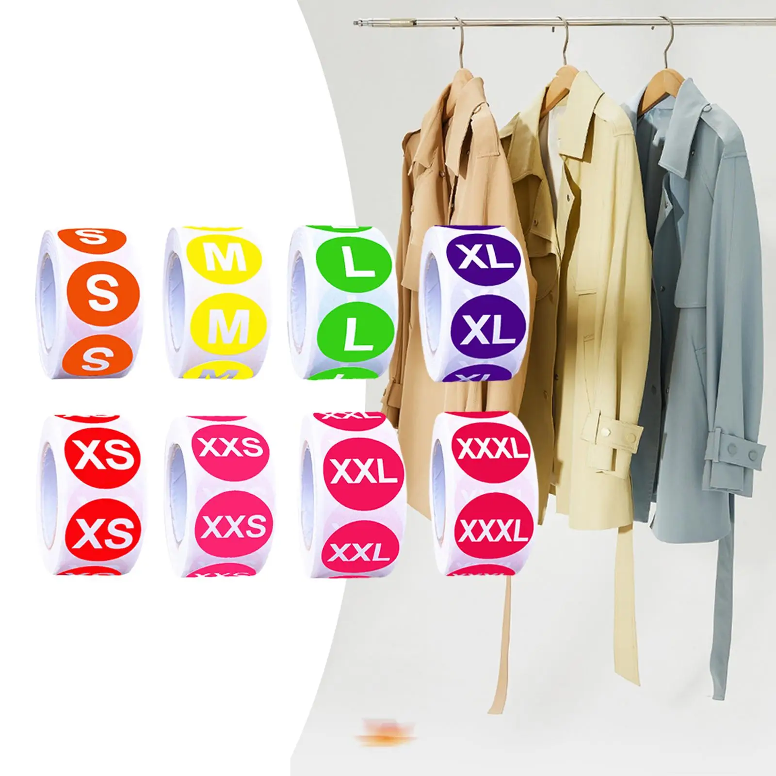 حجم الملابس ملصقا تسميات ، لون مشفرة لاصق ملابس مستديرة تي شيرت التحجيم ملصقات ، 1 "، 8 لفة ، 4000 قطع