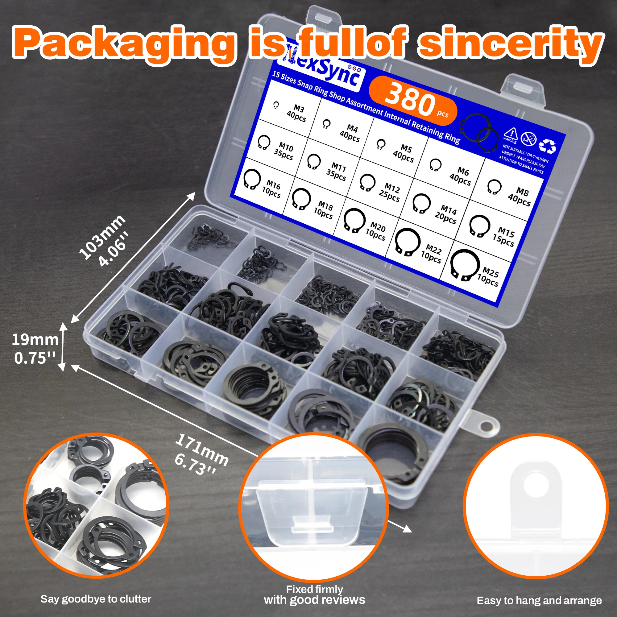 380pcs snap Ring + Plier Assortment Internal Retaining Ring M3 M4 M5 M6 M8 M10 M12 M14 M15 M16 M18 M20 M22 M25