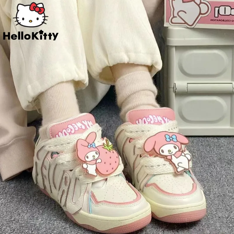 

Женские кроссовки Sanrio Melody Y2k, милая дышащая женская обувь с рисунком хлеба, корейская модная универсальная Студенческая обувь на платформе