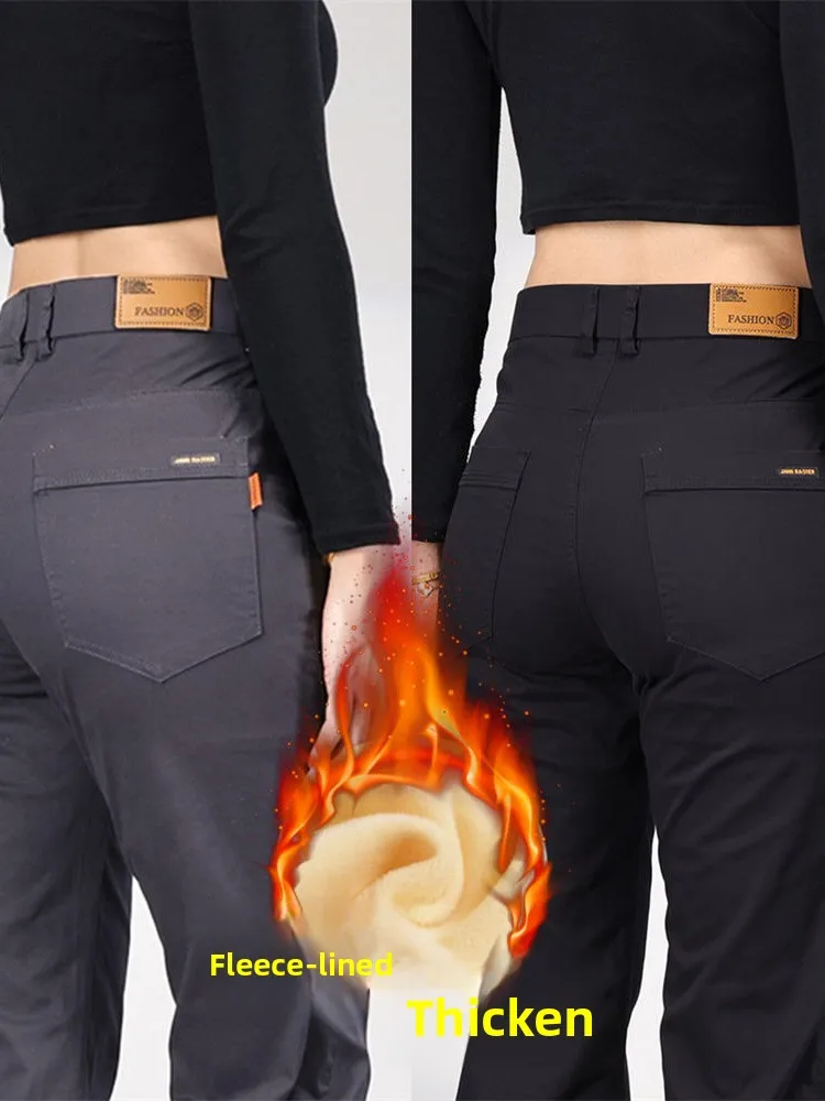 

Men's Fce Lined Straight Leg Pants Large Size Comfortable Busin Casual Trousers for Workwear Autumn Winter Warm Elastic