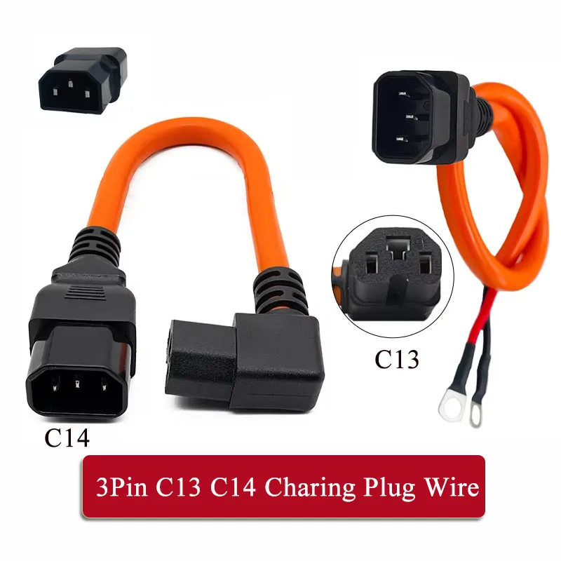 6 Square C13 Female to C14 Male Extension Wire Electric Vehicle Battery Plug Wire w M8/M6 Terminal 3Pin Male Output Power Cord