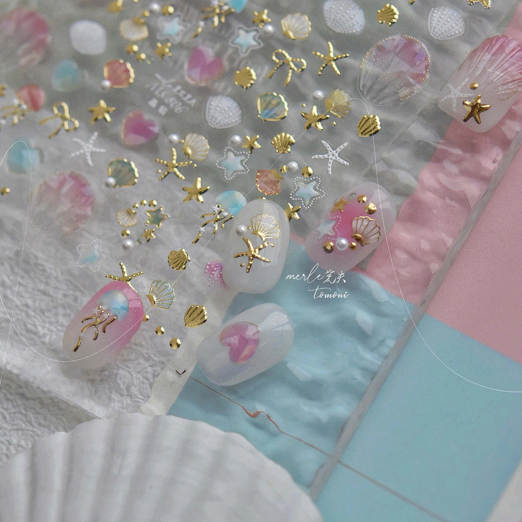 1PCS 5Dレリーフレーザーマリンネイルステッカー5点スターシェルジェリフィッシュステッカーネイルサプライ爪用ダイヤモンドステッカー