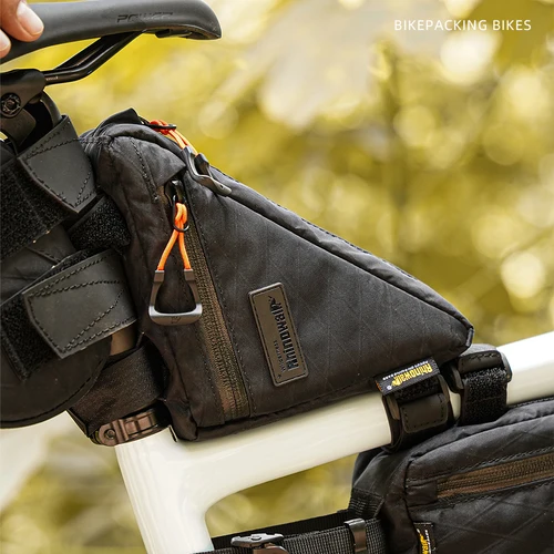 Imagen 2 del producto Rhinowalk-bolsa triangular para cuadro delantero de bicicleta, bolsa para viga de bicicleta de montaña y carretera, ligeramente resistente a la lluvia, con 2 métodos de carga, 0,9 l