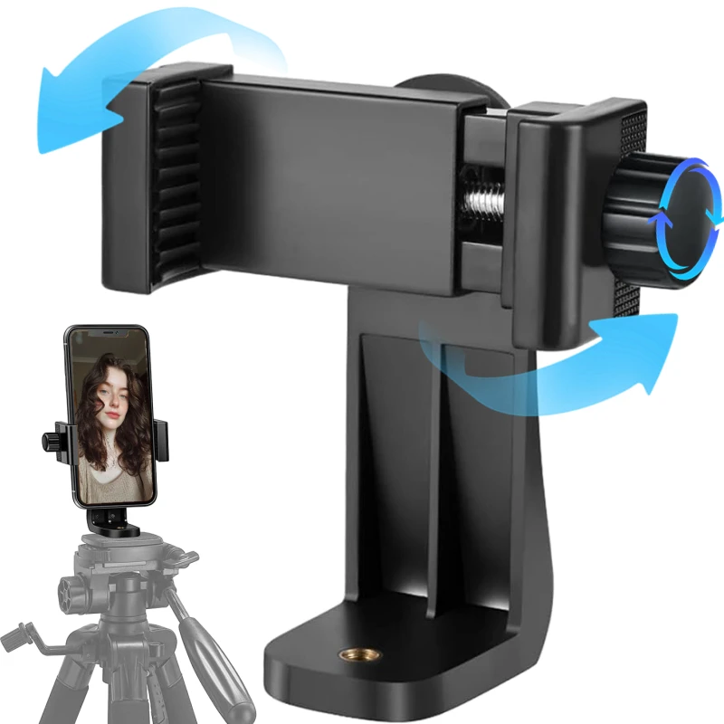 Вращающийся зажим для мобильного телефона поддерживает горизонтальное вертикальное крепление для съемки, универсальный винт 1/4 дюйма, разнонаправленное видео для селфи в прямом эфире