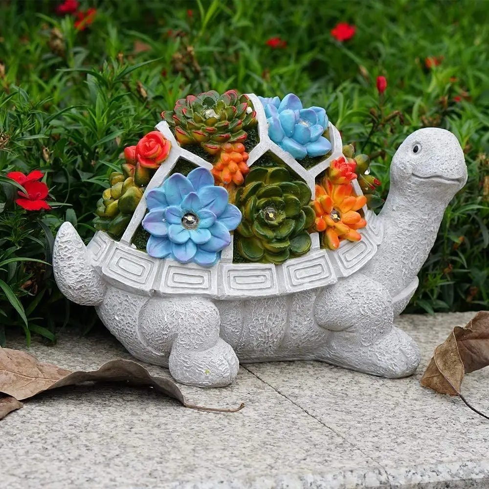 Pastoral Solar Light Succulent Tortoise Owl Snail Resin Accessories Garden Balcony Furnishing Crafts Courtyard Figurines Decor