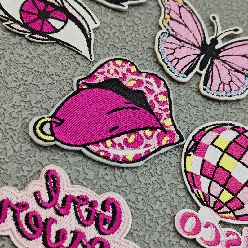 Cartoon Embroidery Patch Pink Disco Balls Iron on Patches Fusible Stickers for Clothes DIY Ironing Badges Bags Hats Accessories