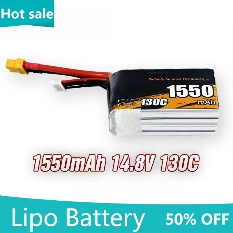 

1550mAh 4S 14.8V 130C LiPo Battery with XT60 Plug for FPV Racing Drone Quadcopter RC Helicopter Parts Power Pack for 3D Flying