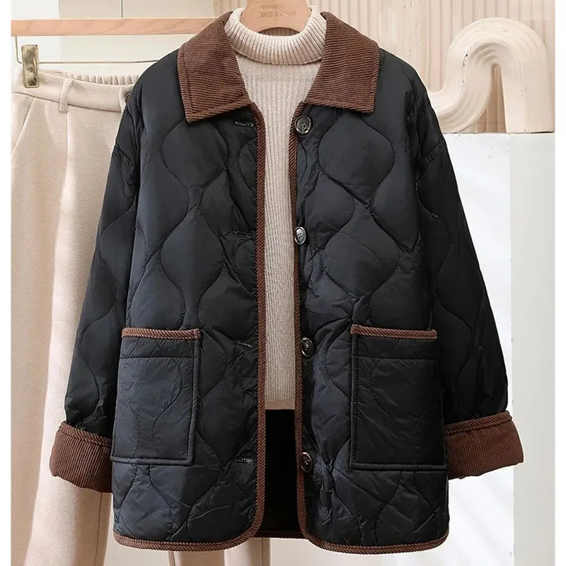 한국 여성 패션 다운 코튼 코트 가을 겨울 여성 캐주얼 파카 아우터웨어 2025 여성 대형 사이즈 4XL 코튼 패딩 재킷