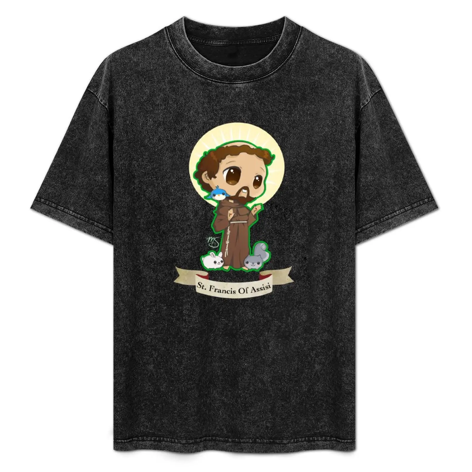 

Chibi St. Francis of Assisi T-Shirt Simple Line Art Print Tee