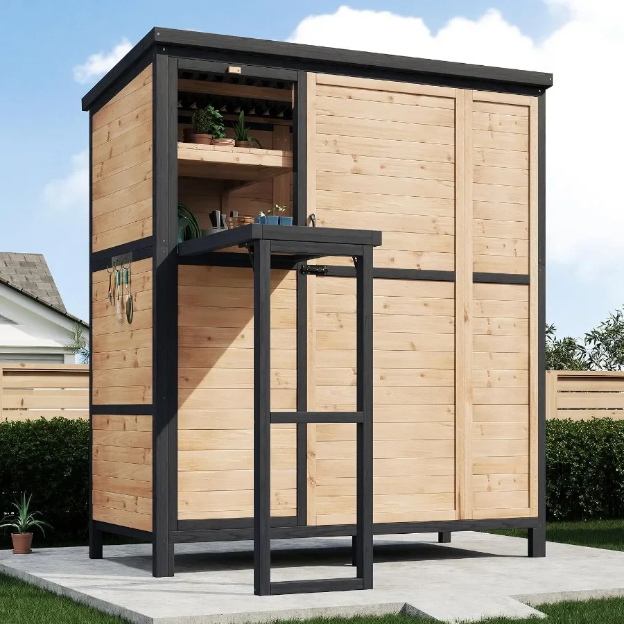 Solid Wood Outdoor Stotage Cabinet Shed, 5.15x2.75 FT
