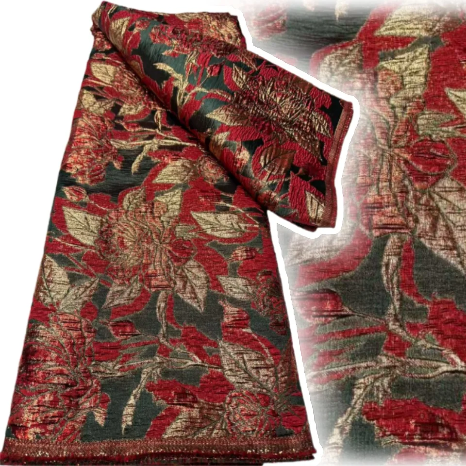 

High Quality 2026 African Jacquard Brocade Damask Fabric Luxury Sewing Fabrics Nigerian for Women Party Dress 5 Yards CC2137