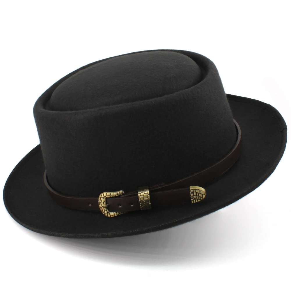 Men Women Woolen Classical Pork Pie Hats Retro Fedora Trilby Sunhat Street Style Caps Party Travel Outdoor Size US 7 1/4 UK L