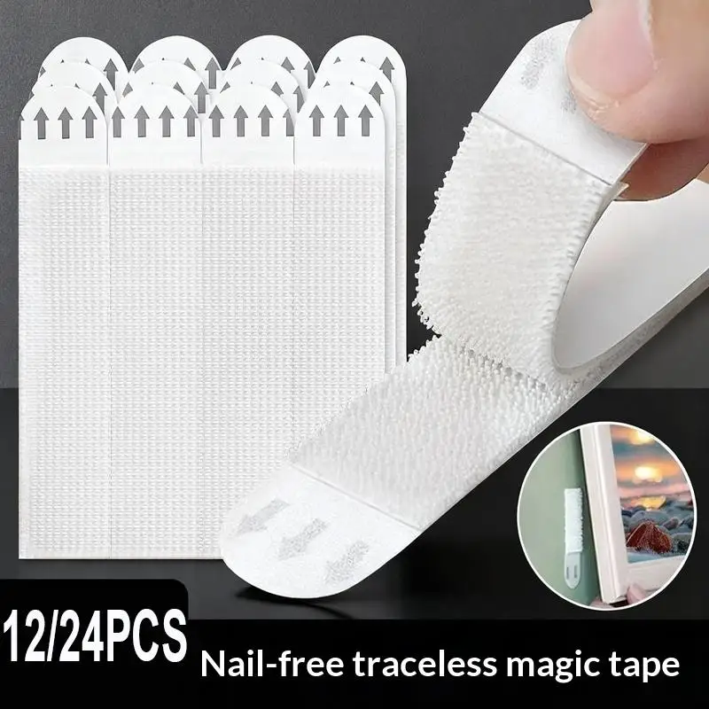 24/36Set Double Sided Picture Hanging Strips Adhesive Hook Loop Tape For Mounting Photo Frame Fixed DIY Wall Decor Stickers