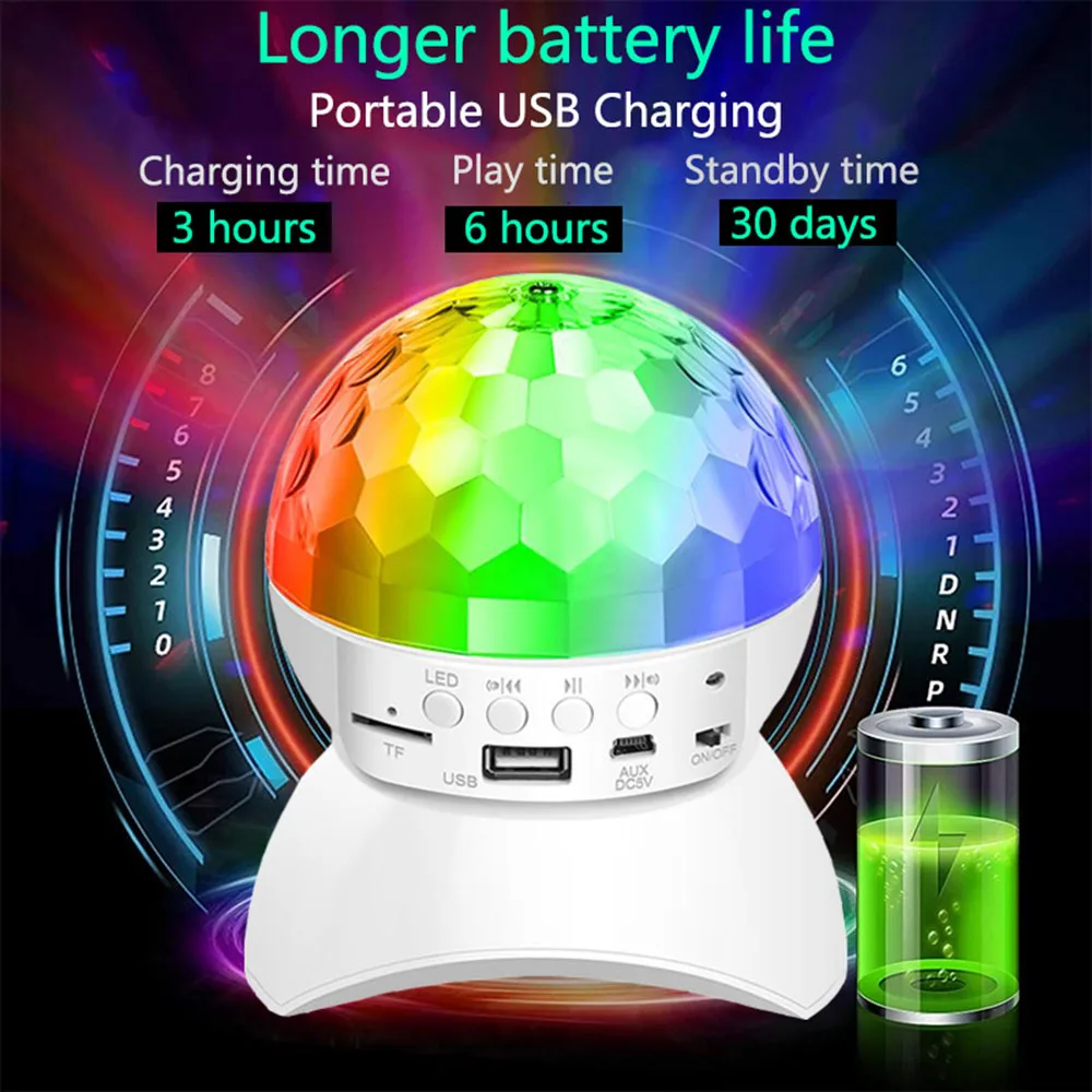 Imagem -03 - Música sem Fio Bluetooth Rotating Stage Light Rgb Strobe Laser Projector dj Speakers Disco Ball Recarregável Party