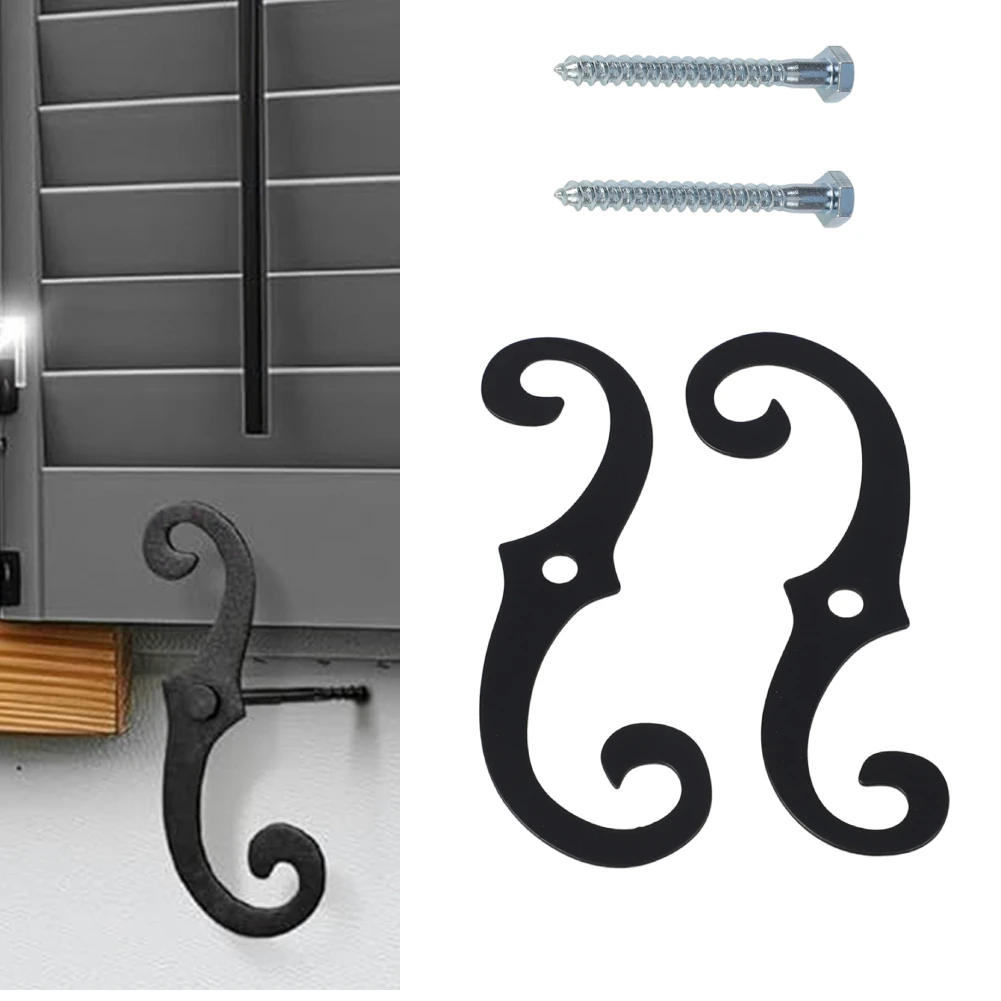2Pcs S-shaped Metal Shutter Fasteners Fixing Screws Set Weatherproof Decorative-Style Shutter Window Hardware Black