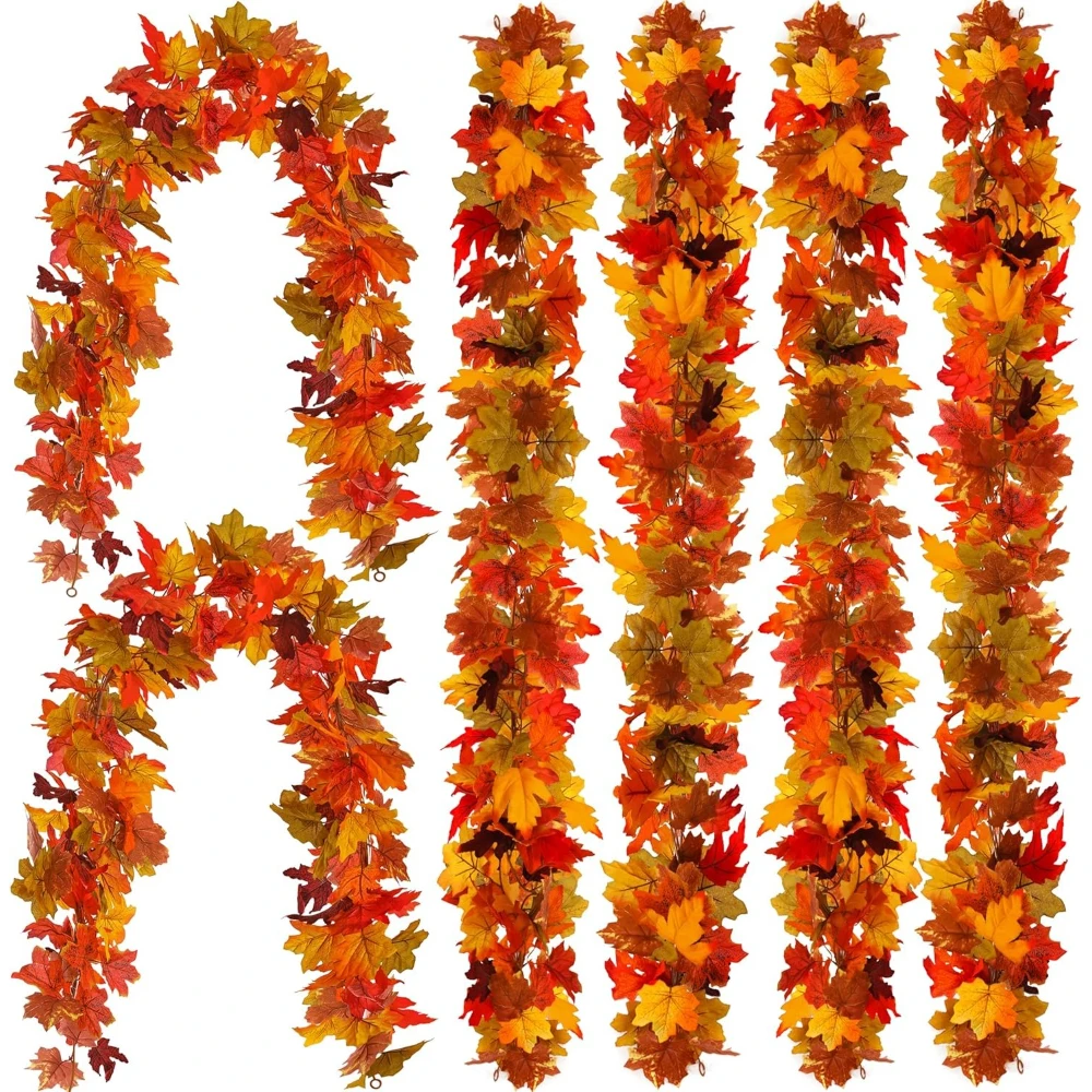 

6PCS Fall Maple Leaves Garland, Party Joy 5.6Ft Artificial Maple Leaf Autumn Garland Table Decorations Front Door Fall Decor