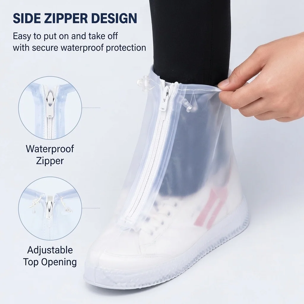 Waterproof Rain Shoe Cover Transparent Zipped Shoe Covers Thickened Shoes Protectors Reusable Antislip Rain Boots