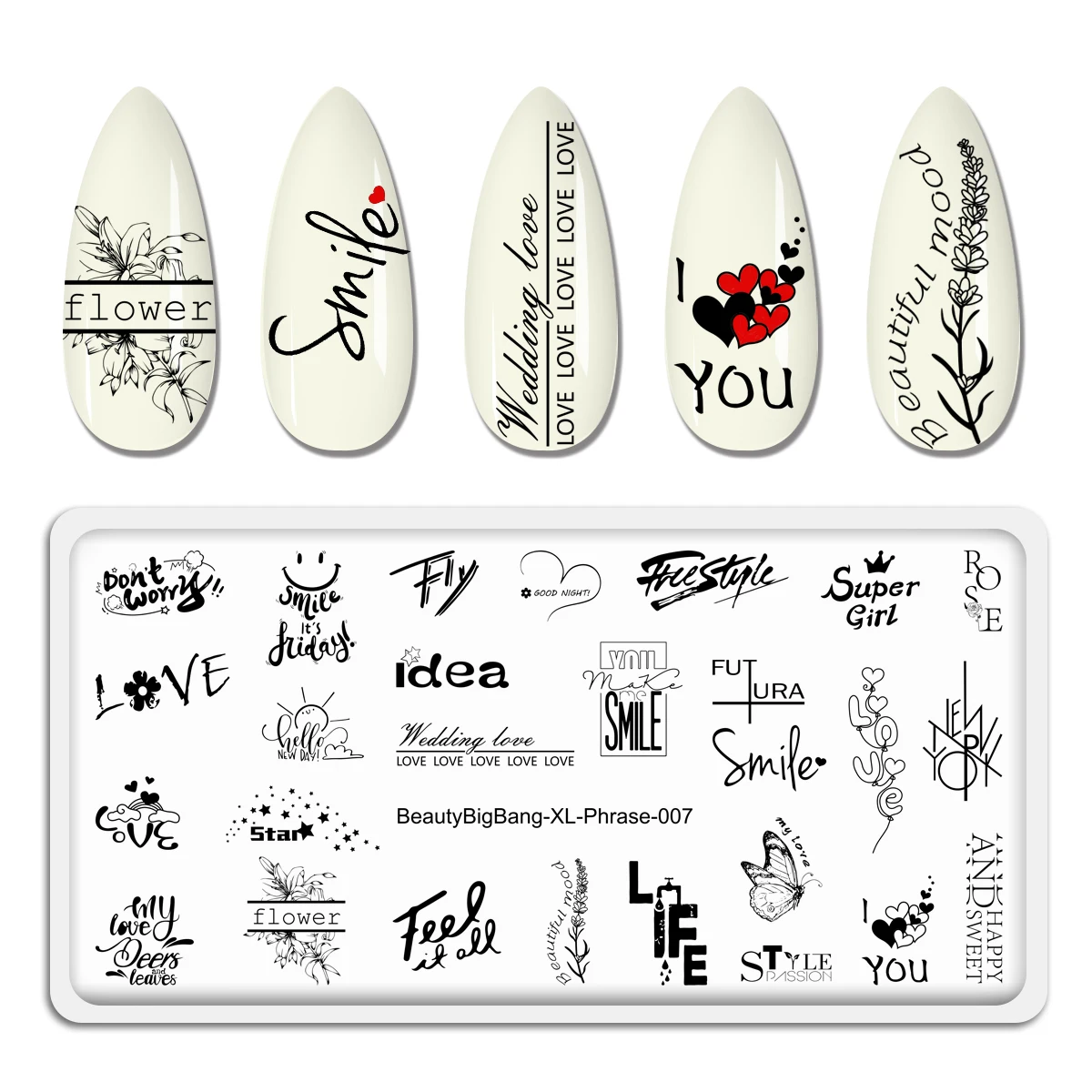 BeautyBigBang 2023 English Letter Nail Art Stamping Plate Manicure LOVE Short Sentences Design Nail Template Stencil Stamp Tools