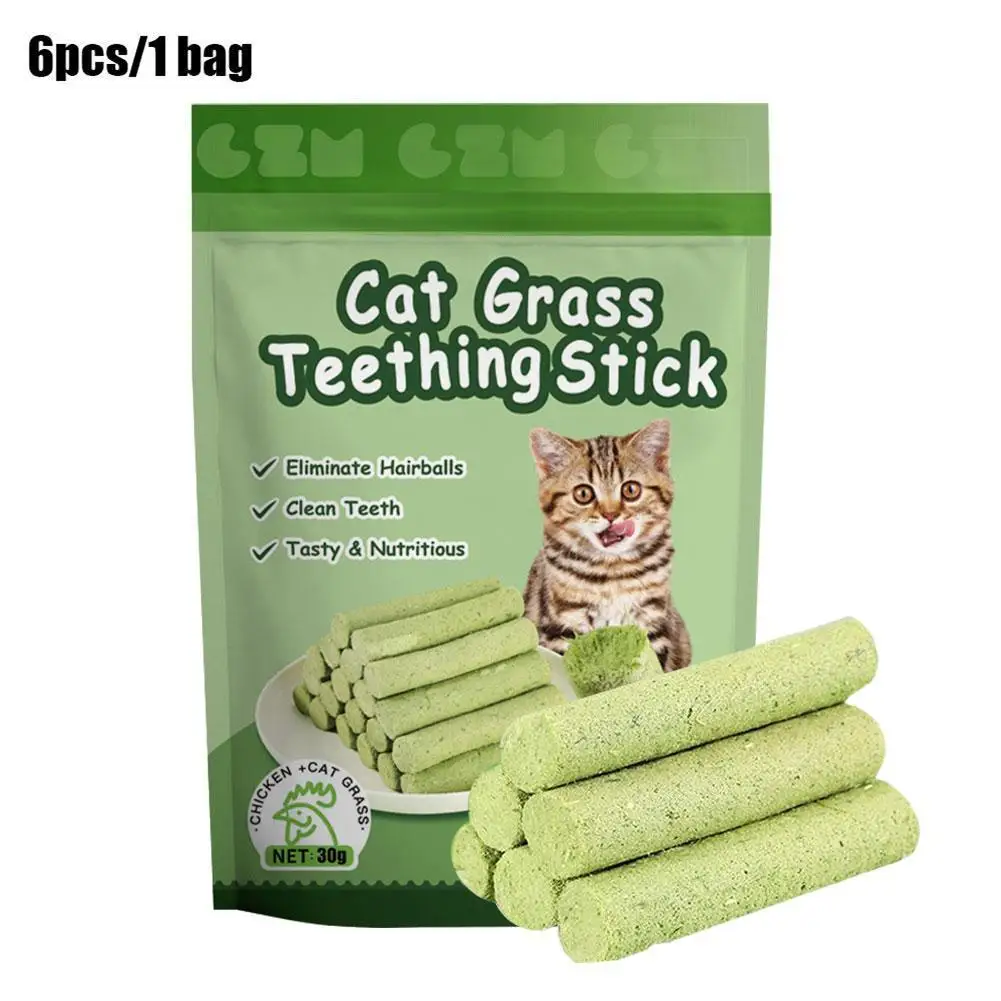 6 Sticks/box Cat Grass Teeth Grinding Stick Pet Snacks Hairball Removal Mild Hair Row Ready To Eat kitten cat teeth cleaning